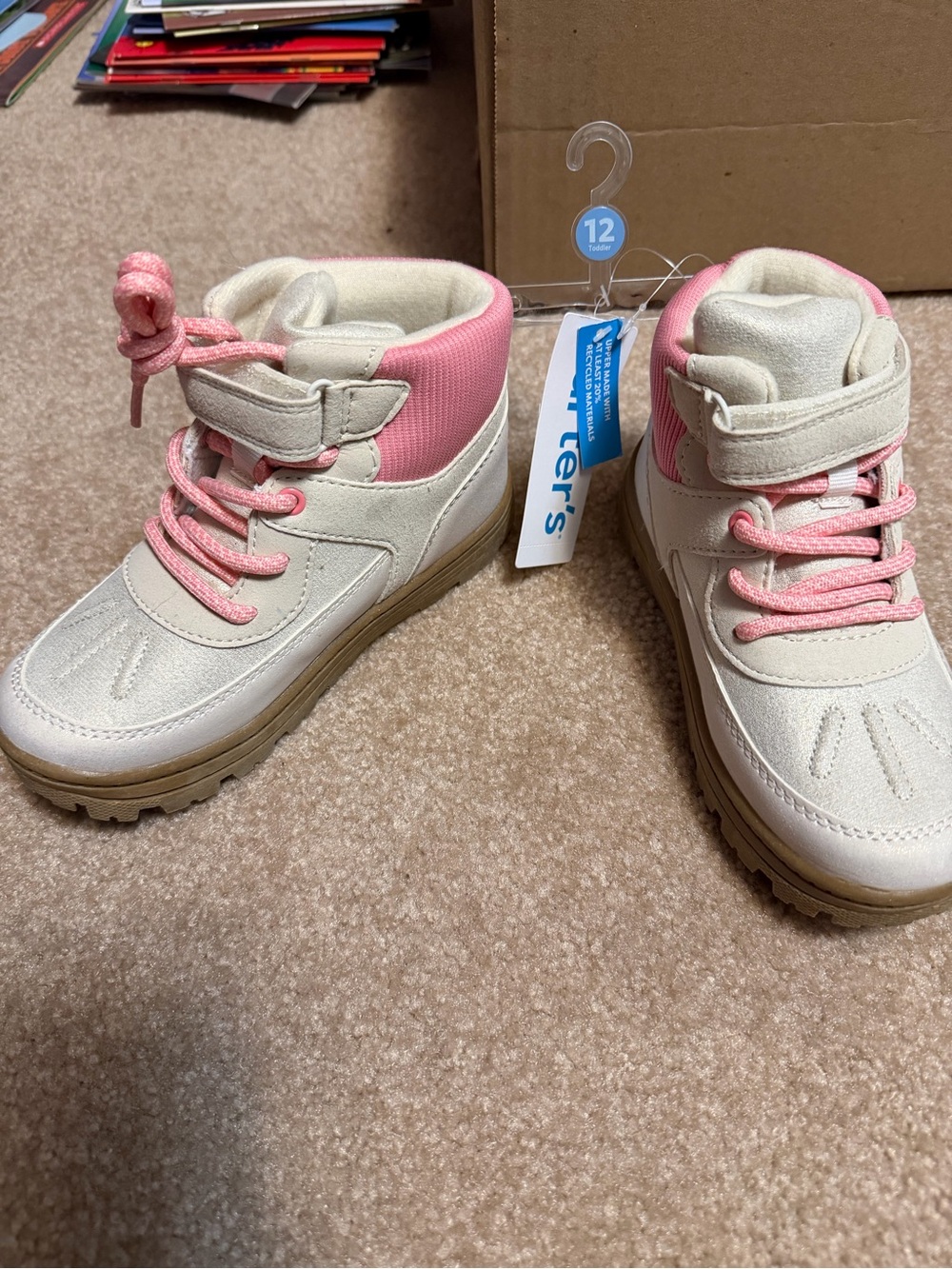 NWT girls pair of white and pink Carter's Toddler Hiking Boots size toddler 12